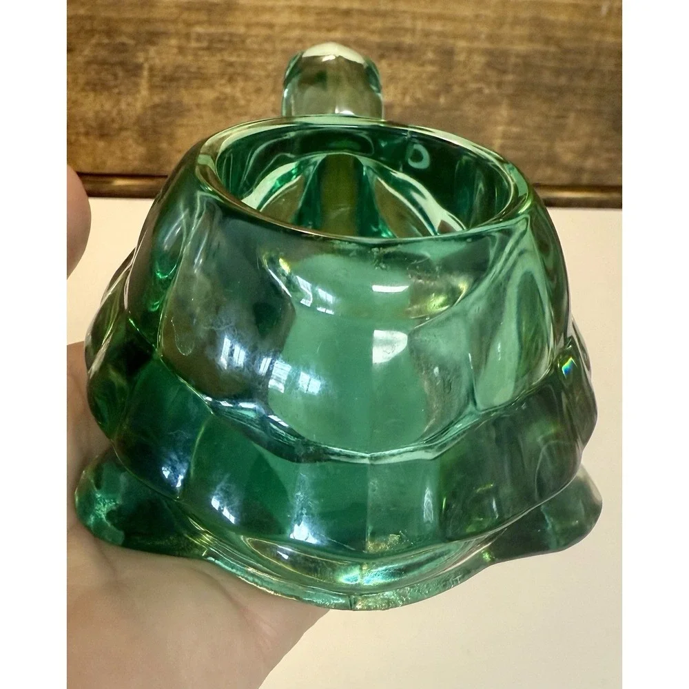 Vintage Turtle Votive Candle Holder, Indiana Glass Heavy Spanish Green Glass USA